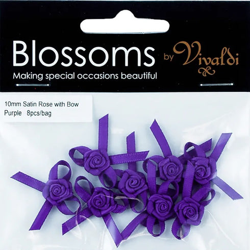 Satin Grub Rose Flower with Bow (available in 9 colours)